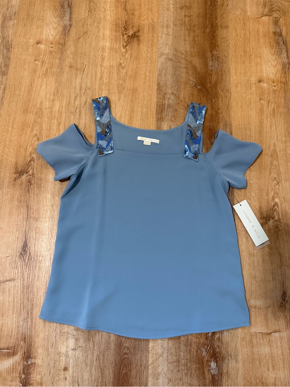 cooper & ella Dusty Blue Cold-Shoulder Camisole with Sequin Straps
